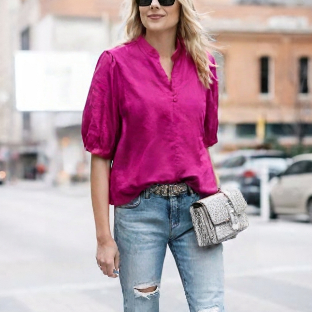 ANN TAYLOR Fuschia Puff sleeve blouse